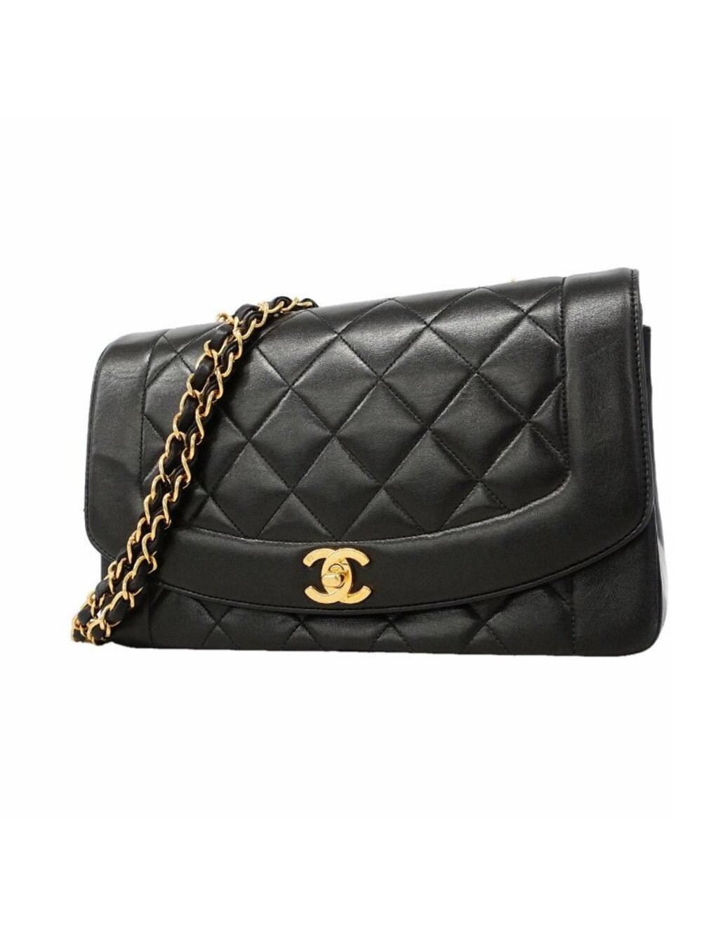Chanel Shoulder Bag Diana Lambskin Black Gold
